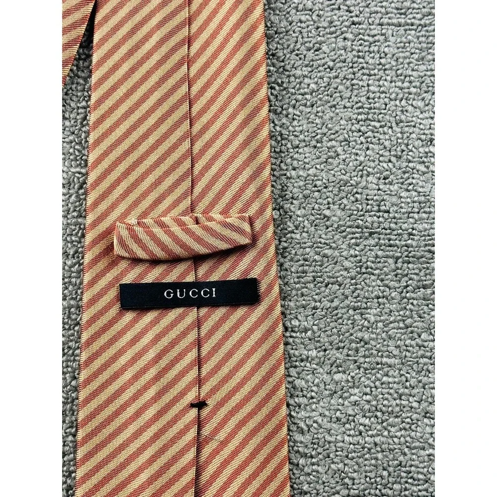 Gucci Classic Designer Tie Men Orange Silk Cotton Striped Italy Made Luxury